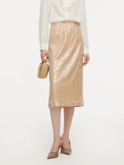 Goelia Lace Sequins H-line Women Skirt In Gold