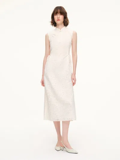 Goelia Lace Sleeveless Women Qipao Midi Dress In White
