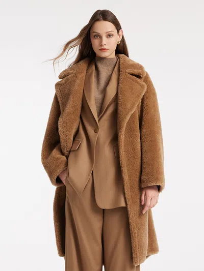 Goelia Lamb Wool Oversized Teddy Coat In Brown