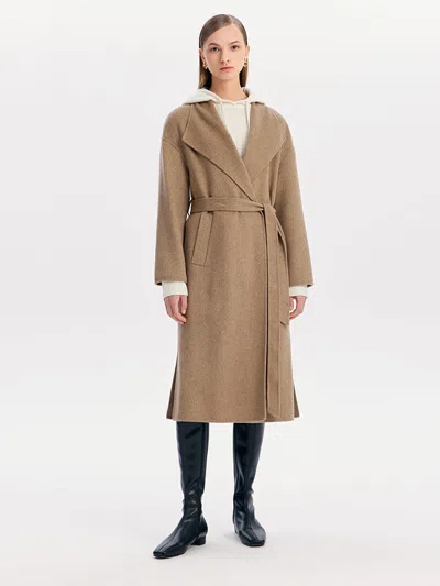 Goelia Lapel Wrapped Cashmere Women Coat In Brown