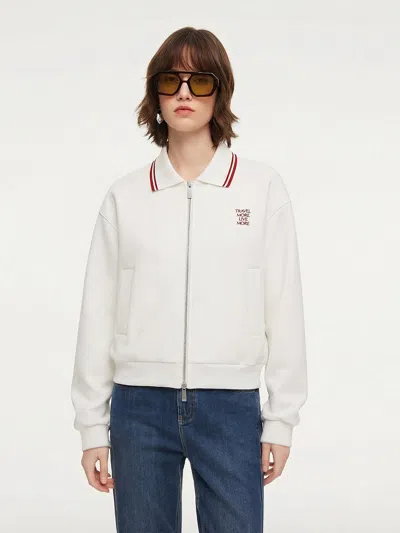 Goelia Letter Embroidered Zip-up Women Jacket In White