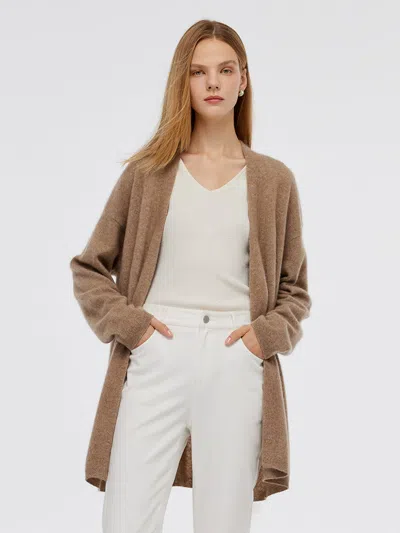 Goelia Light Camel Brushed Cashmere Short Women Cardigan In Multi