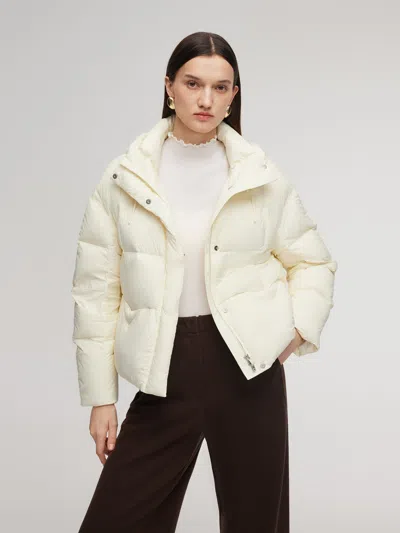 Goelia Lightweight Drawstring Hem Hooded Goose Down Jacket In White