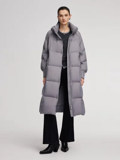 Goelia Lightweight Windproof Hooded Long Goose Down Coat In Gray