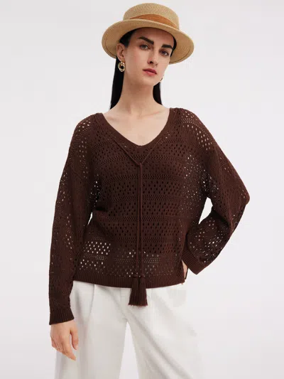 Goelia Linen Blend Openwork Pullover And Knit Tank Two-piece Set In Brown