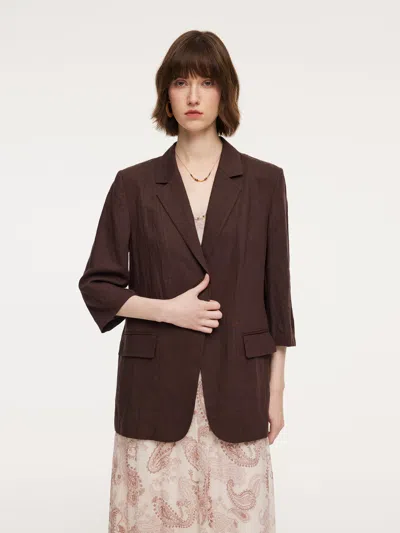 Goelia Linen Blend Women 3/4 Sleeve Blazer In Brown