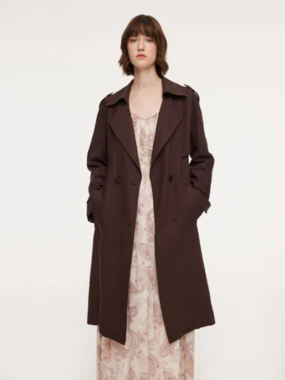 Goelia Linen Blend Women Belted Trench Coat In Brown