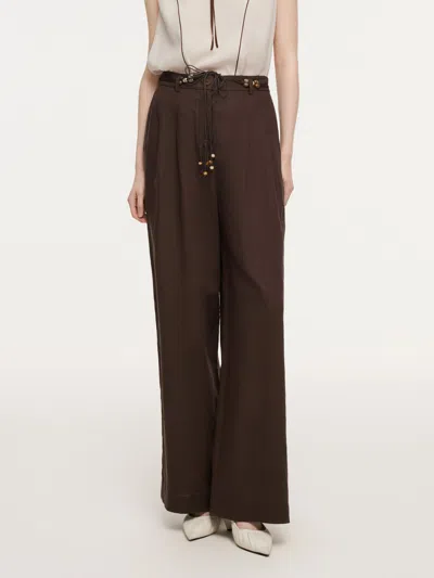 Goelia Linen Blend Women Wide Leg Pants With Tie String Belt In Multi