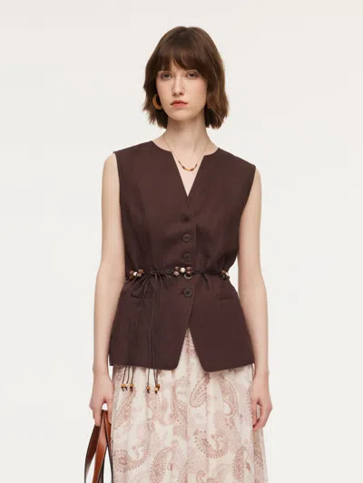 Goelia Linen Blend X-line V-neck Women Vest In Brown
