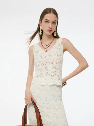 Goelia Linen Cotton Blend Women Openwork Tank Top In White