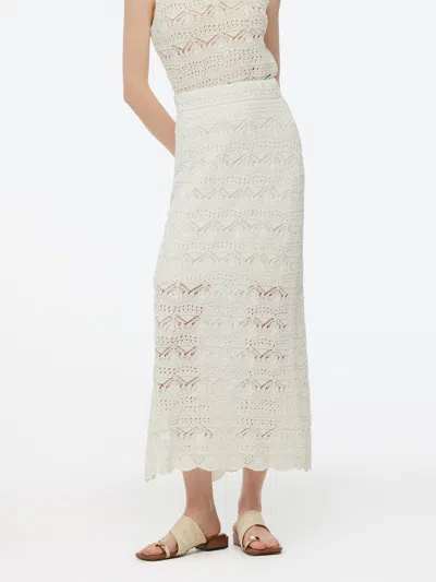 Goelia Linen Cotton Blend Women Side Slit Openwork Skirt In White