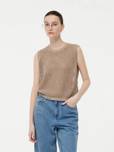 Goelia Linen Sequin-embellished Women Open-knit Tank Top In Brown