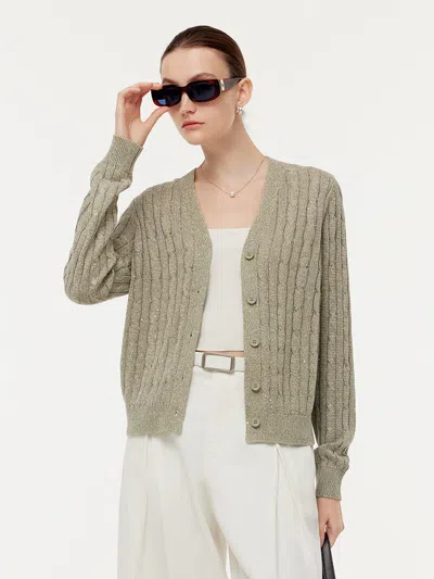 Goelia Linen Sequins Openwork Women Knit Cardigan In Green