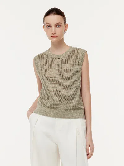 Goelia Linen Sequins Openwork Women Knit Tank Top In Green
