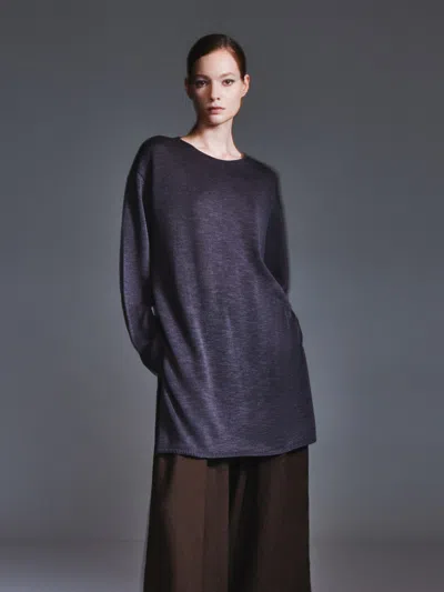 Goelia Loose Fit H-line Round Neck Unisex Sweater In Purple