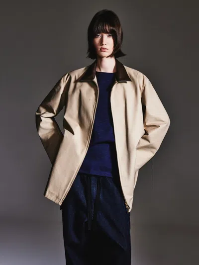 Goelia Loose Fit H-line Zip-up Unisex Mid-length Jacket In Neutral