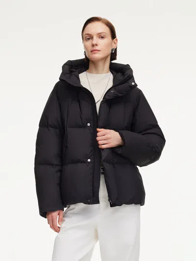 Goelia Loose Unisex Hooded Goose Down Jacket In Black