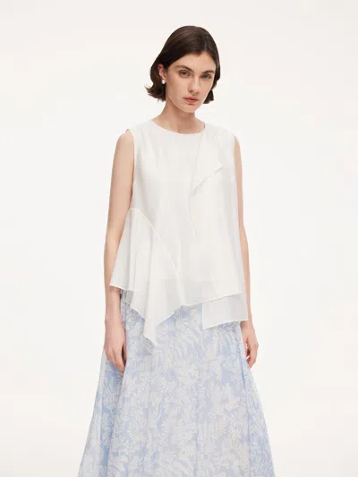 Goelia Lyocell Acetate Blend Ruffle-detail Women Tank Top In White