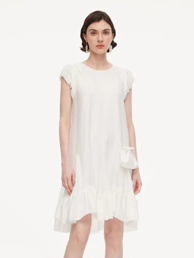 Goelia Lyocell Acetate Linen Blend Ruffle Hem Women Mini Dress With Crossbody Bag In White