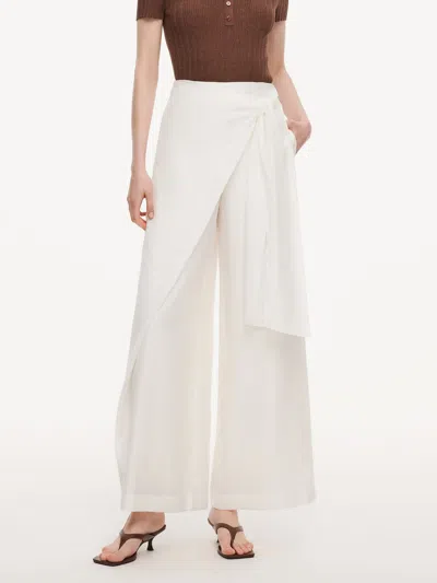 Goelia Lyocell Acetate Linen Blend Tie Front Women Pants In White