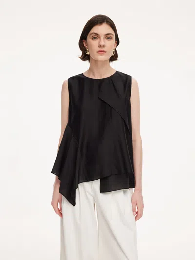 Goelia Lyocell Blend Black Ruffle-detailing Women Tank Top