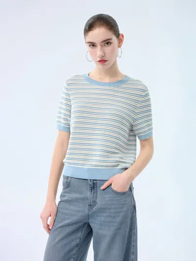 Goelia Lyocell Blend Blue And White Stripe Women Knit Top