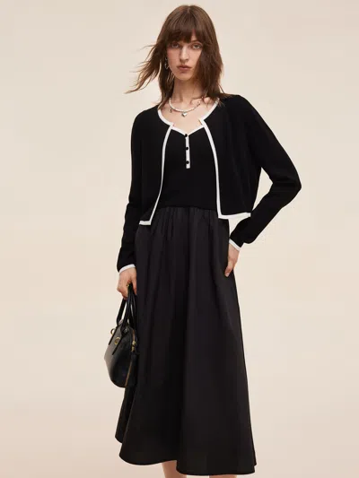 Goelia Lyocell Blend Cardigan And Patchwork Strap Maxi Dress Two-piece Set In Black
