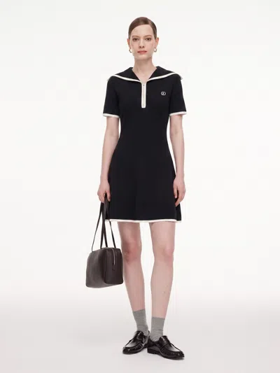 Goelia Lyocell Blend Contrast Trim Half-zip Women Knit Mini Dress In Black
