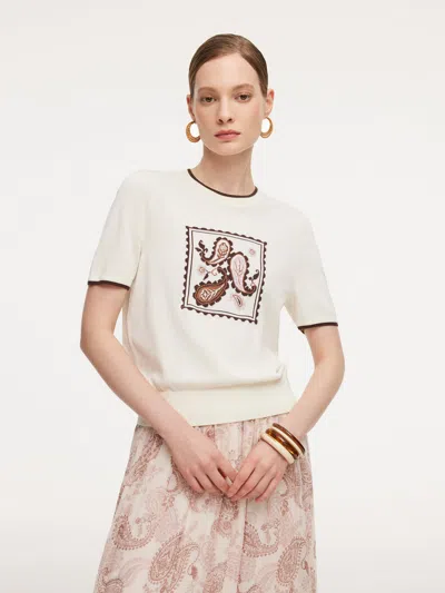 Goelia Lyocell Blend Contrast Trim Women Knit Top In White