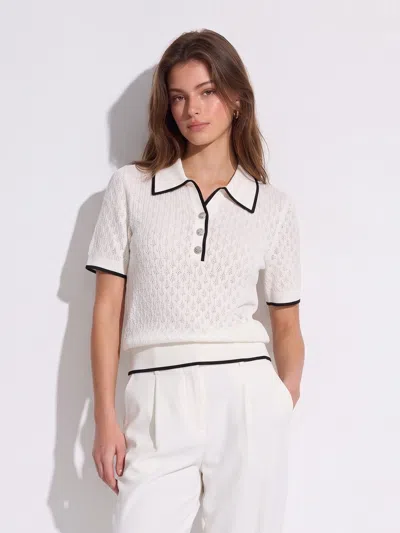 Goelia Lyocell Blend Contrast Trim Women Pointelle Polo Knit Top In White
