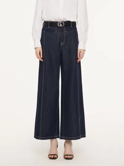 Goelia Lyocell Blend Denim Paneled Seam Women Wide Leg Jeans With Belt In Blue