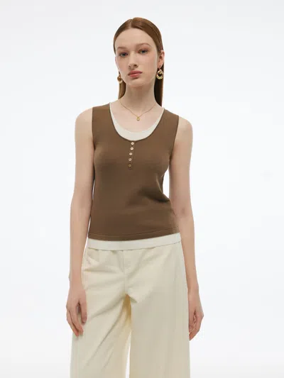 Goelia Lyocell Blend Faux-layered Women Knit Tank Top In Brown