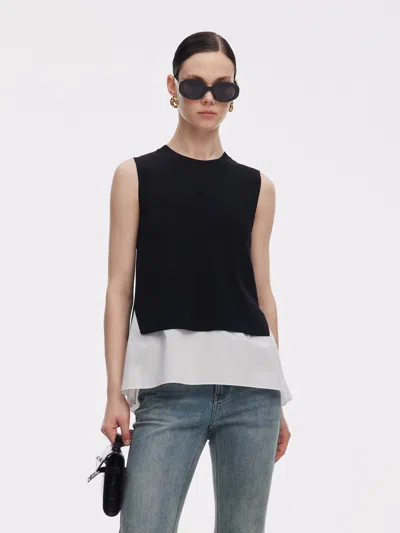 Goelia Lyocell Blend Knit Tank Top And Back Pleated Blouse Two-piece Set In Multi