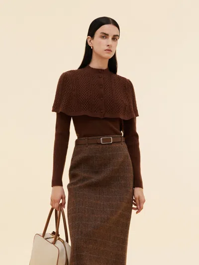 Goelia Lyocell Blend Knit Top And Cape Two-piece Set In Brown