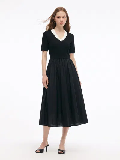 Goelia Lyocell Blend Patchwork Gather-waisted Women Maxi Dress In Black