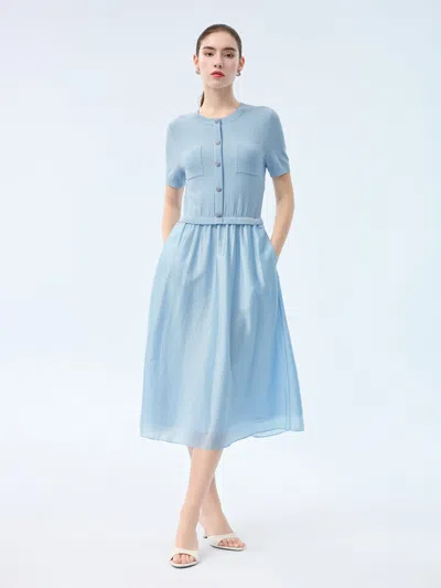 Goelia Lyocell Blend Patchwork Women Midi Dress In Blue