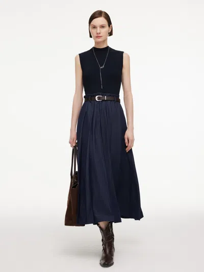Goelia Lyocell Blend Patchwork Women Sleeveless Maxi Dress With Belt In Dark Denim