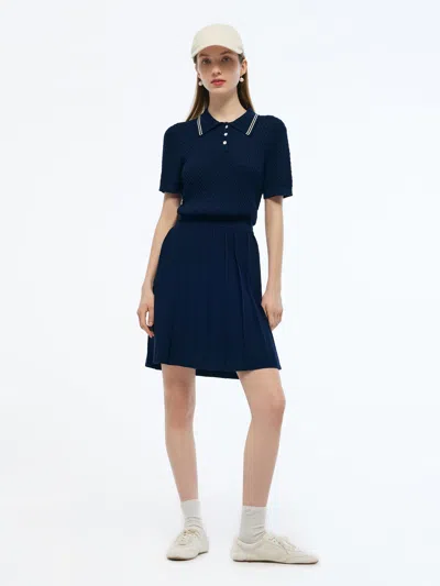 Goelia Lyocell Blend Polo Knit Top And Pleated Skirt Two-piece Set In Multi