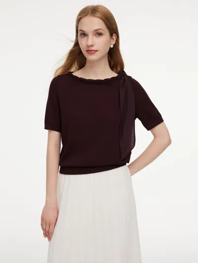 Goelia Lyocell Blend Ribbon Boat Neck Women Knit Top In Burgundy