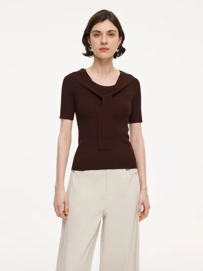 Goelia Lyocell Blend Round Neck Women Knit Top With Detachable Sailor Collar In Brown