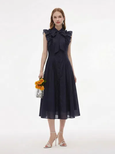 Goelia Lyocell Blend Ruffle Women Maxi Dress With Ribbon In Blue
