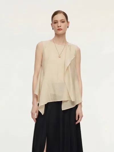 Goelia Lyocell Blend Ruffle-detailing Women Tank Top In Brown
