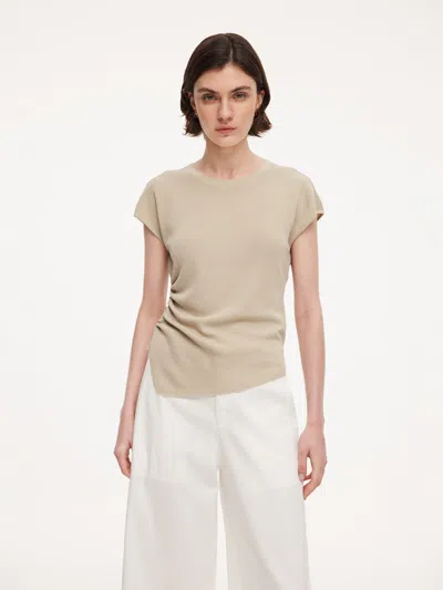 Goelia Lyocell Blend Side Drawstring Women Asymmetric Knit Top In Neutral