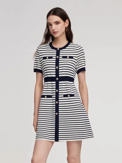 Goelia Lyocell Blend Stripe Gathered Waist Women Knit Mini Dress In Multi