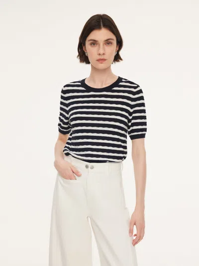 Goelia Lyocell Blend Stripe Round Neck Women Knit Top In Black