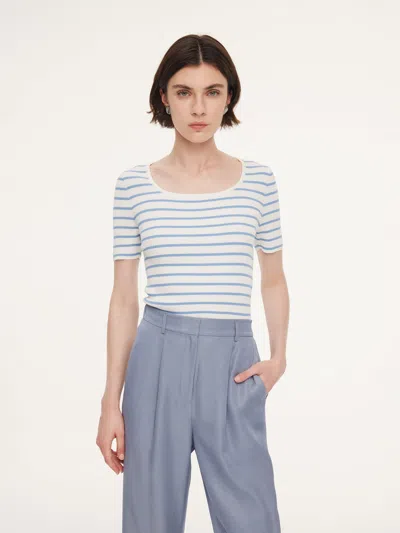 Goelia Lyocell Blend Stripe Square Neck Women Knit Top In Blue