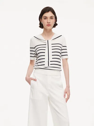 Goelia Lyocell Blend Stripe Women Knit Top With Detachable Sailor Collar In White