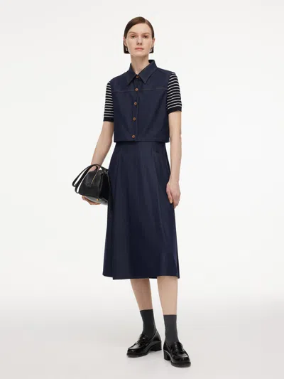 Goelia Lyocell Blend Vest And Stripe Patchwork Maxi Dress Two-piece Set In Dark Denim