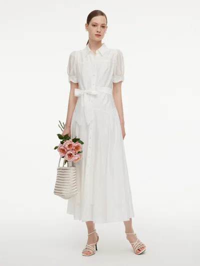 Goelia Lyocell Blend Women Belted Maxi Shirt Dress In White