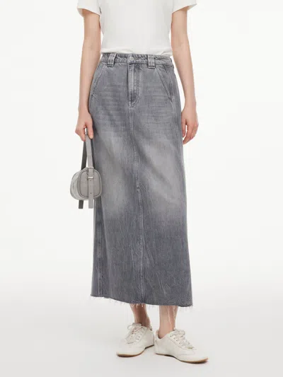 Goelia Lyocell Cotton Blend Denim Women Column Skirt In Gray